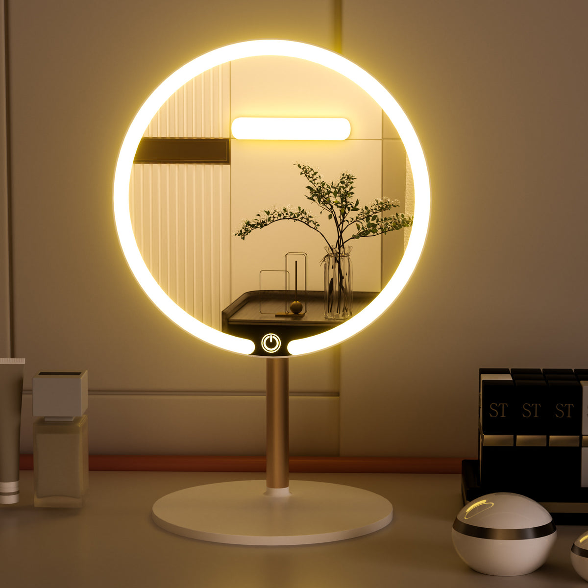 LED Lighted Makeup Mirror with Storage Foldable Desktop Mirror